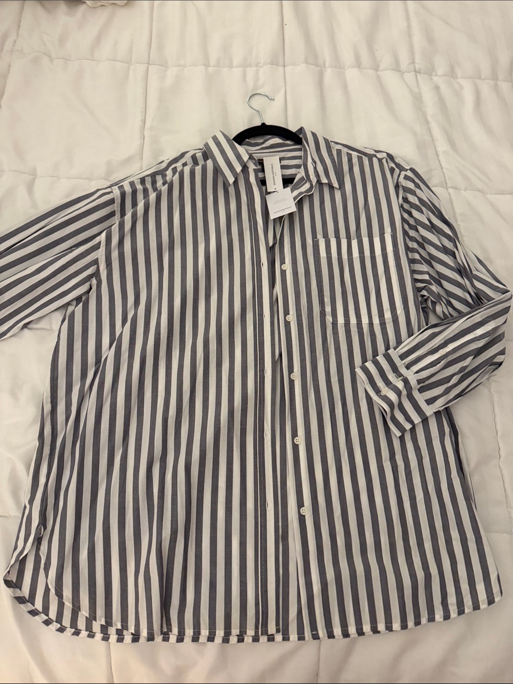 Banana Republic Vertical Stripe Button-Down Shirt in White and Gray
